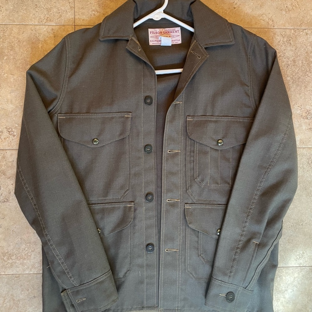 Filson Forestry Cloth Cruiser Extra Long Jacket Wool Serge Olive Sz 38 M